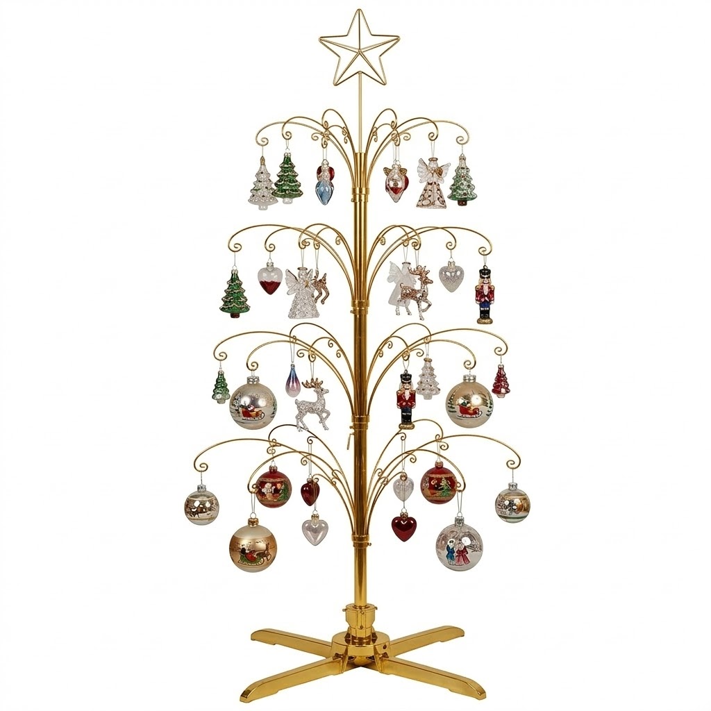 HOHIYA 74 Inch Rotating Ornament Display Tree Heavy Duty Metal Stand with 90 Hooks Large Floor Christmas Tree for Keepsake Ornaments Brass Gold